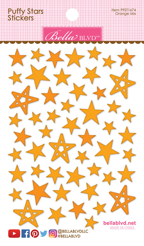 Orange Mix Puffy Stars Stickers (6 Pc)